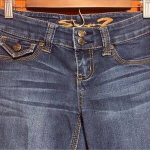 Seven7 Dark Blue Denim Jeans with Double-Button Waist
